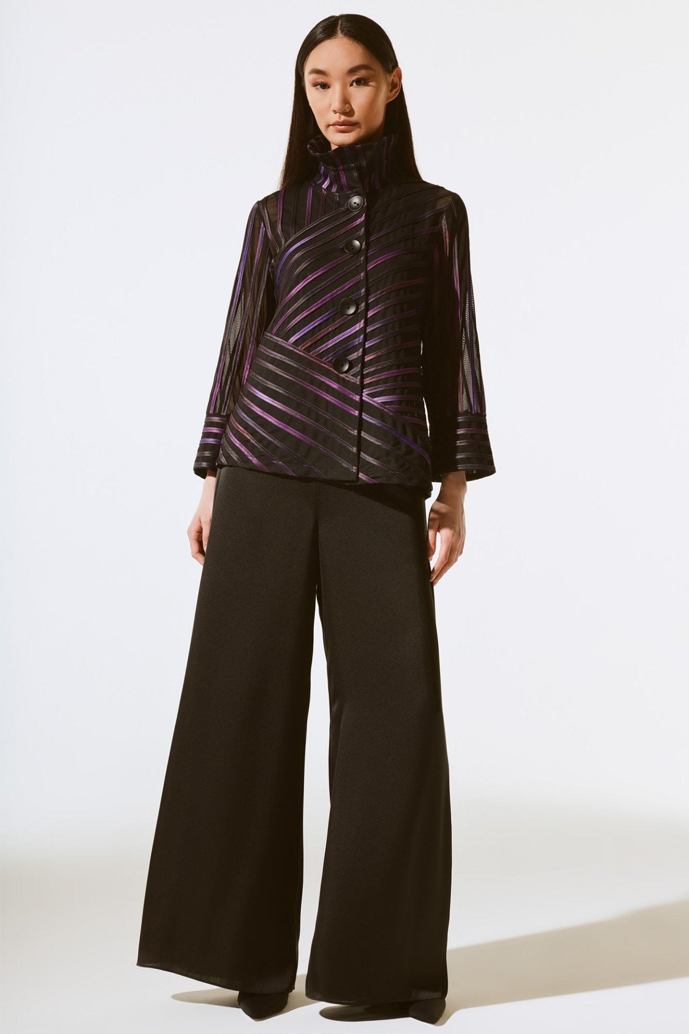 Joseph Ribkoff 243777 Black Multi Abstract Print Soutache Jacket - Dotique