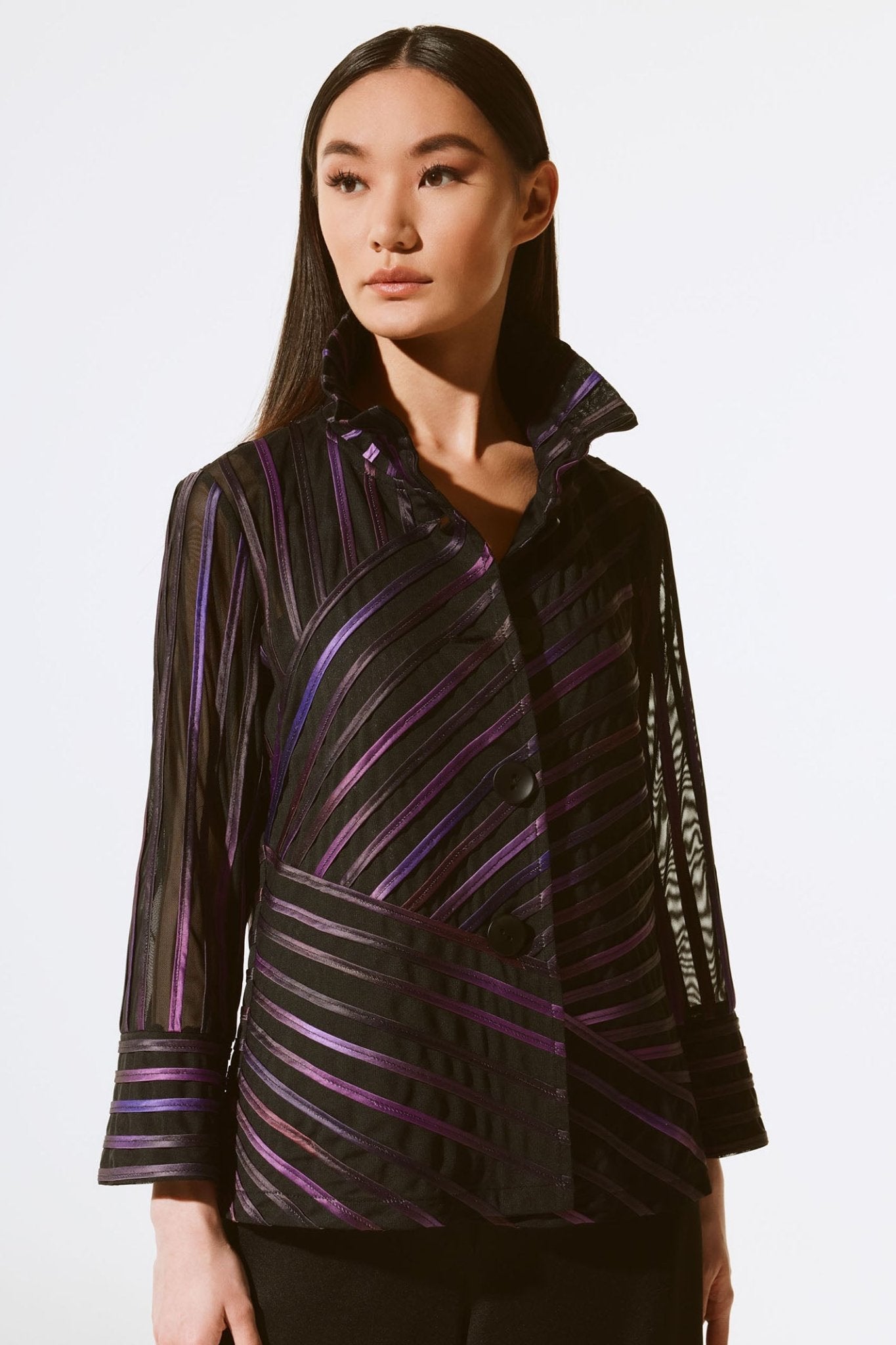 Joseph Ribkoff 243777 Black Multi Abstract Print Soutache Jacket - Dotique
