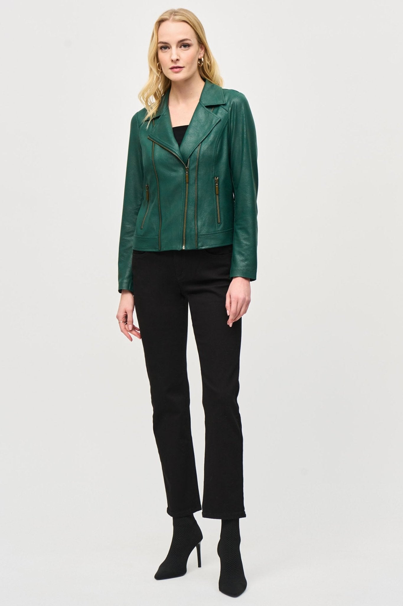 Joseph Ribkoff 243905 Absolute Green Faux Leather Jacket - Dotique