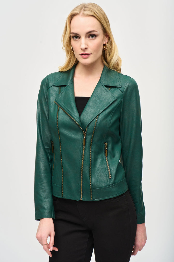 Joseph Ribkoff 243905 Absolute Green Faux Leather Jacket - Dotique