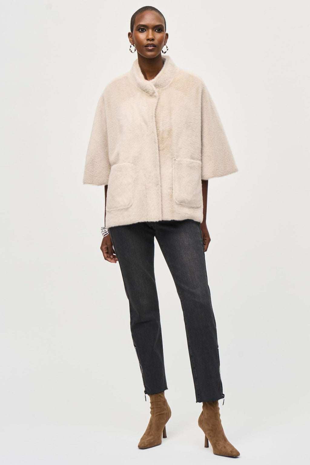 Joseph Ribkoff 243917 Champagne Faux Fur Jacket Jacket - Dotique