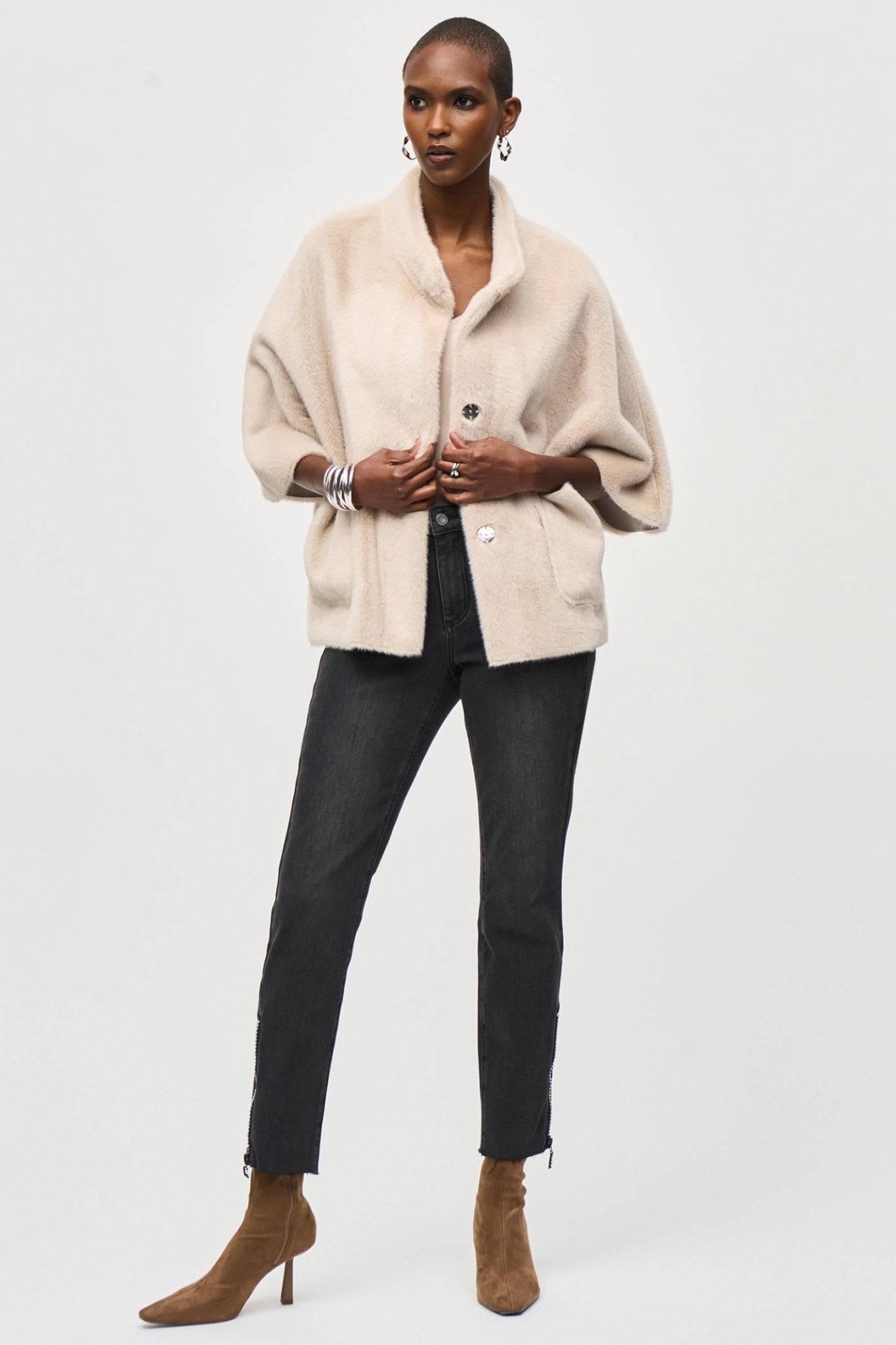 Joseph Ribkoff 243917 Champagne Faux Fur Jacket Jacket - Dotique