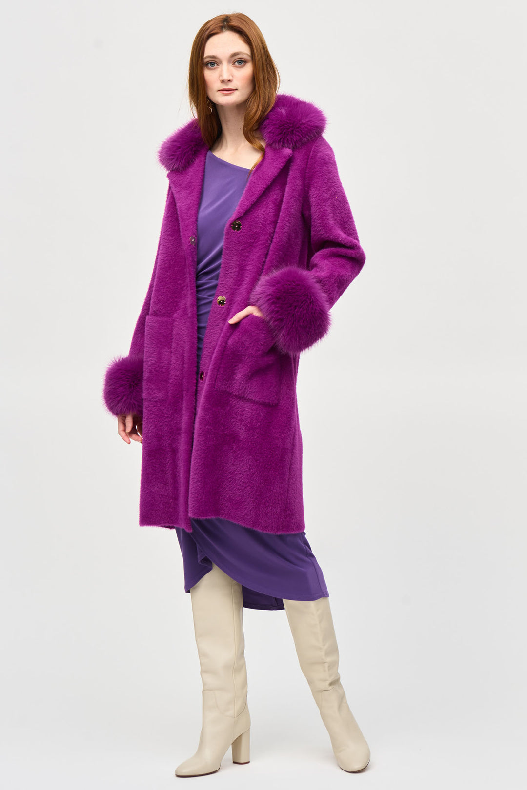 Joseph Ribkoff 243923 Empress Faux Fur Sweater Coat - Dotique