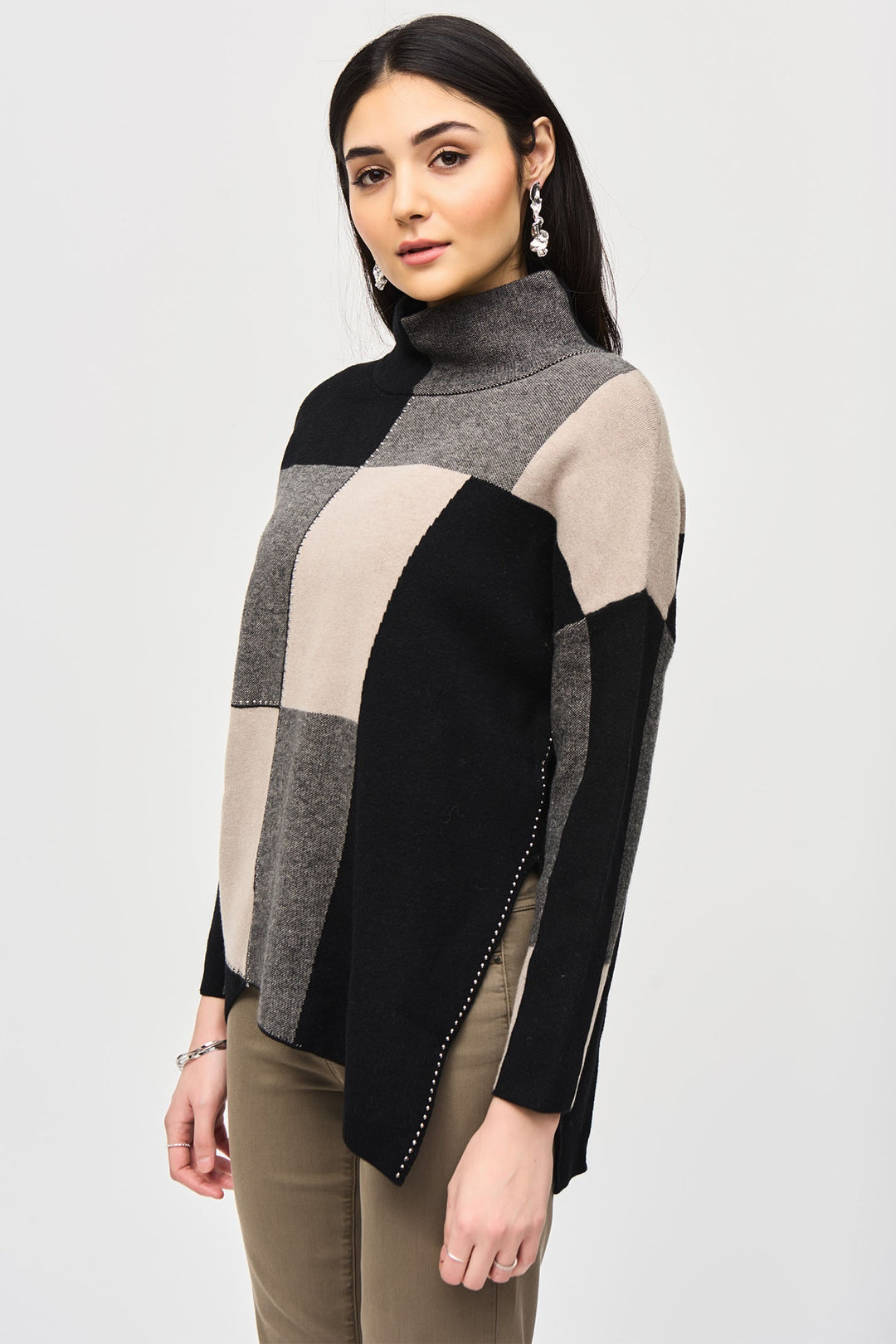 Joseph Ribkoff 243944 Taupe/Black (4354) Block Jacquard Knit Pullover - Dotique