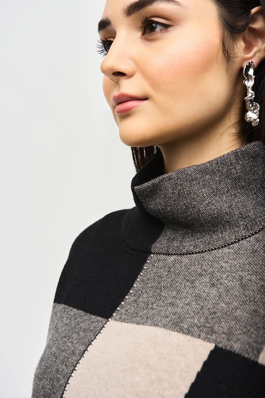 Joseph Ribkoff 243944 Taupe/Black (4354) Block Jacquard Knit Pullover - Dotique