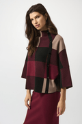 Joseph Ribkoff merlot plaid jacquard knit top with funnel neck – Dotique