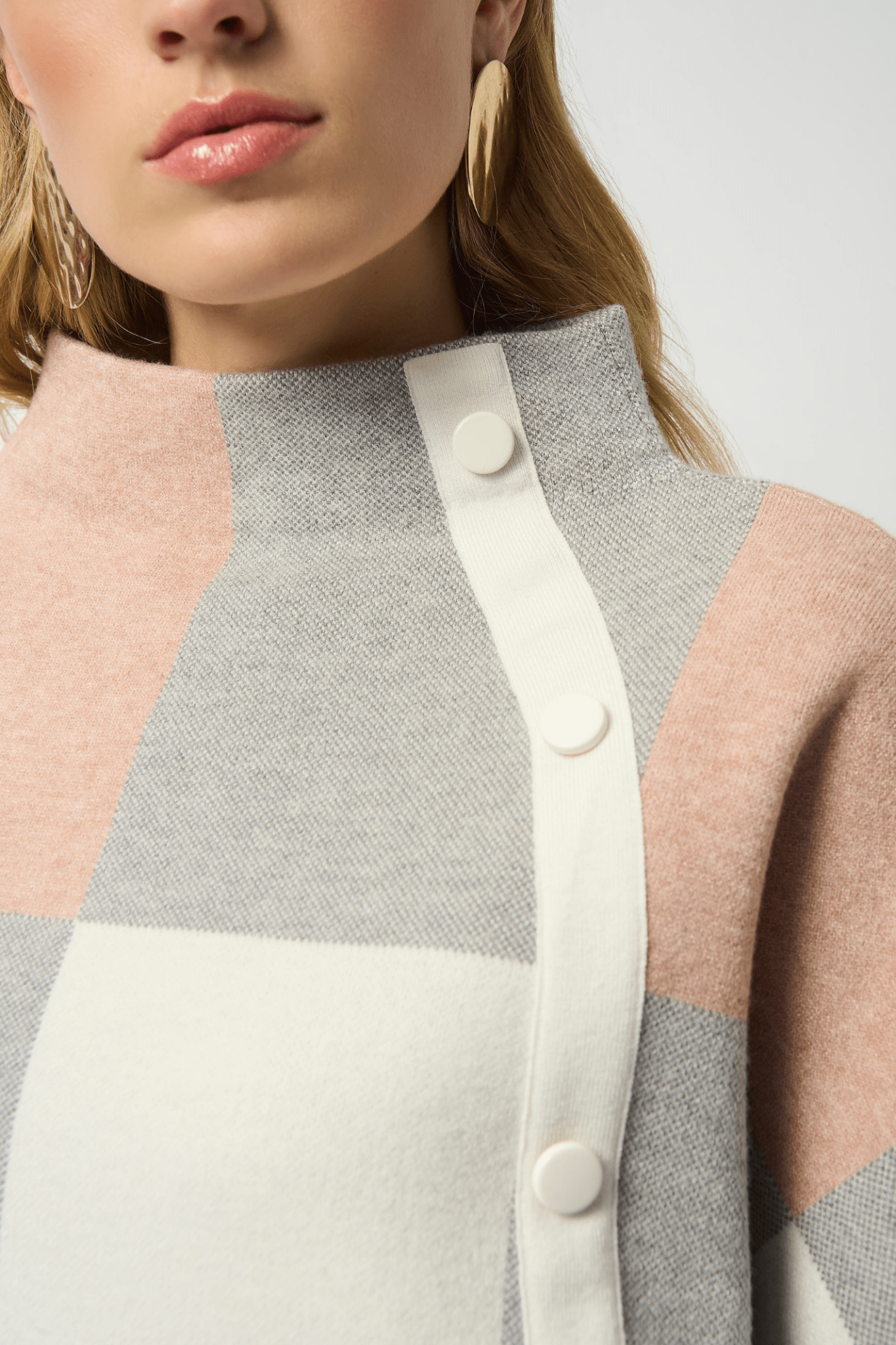 Joseph Ribkoff rose plaid jacquard knit top with funnel neck – Dotique