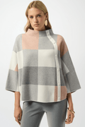 Joseph Ribkoff rose plaid jacquard knit top with funnel neck – Dotique