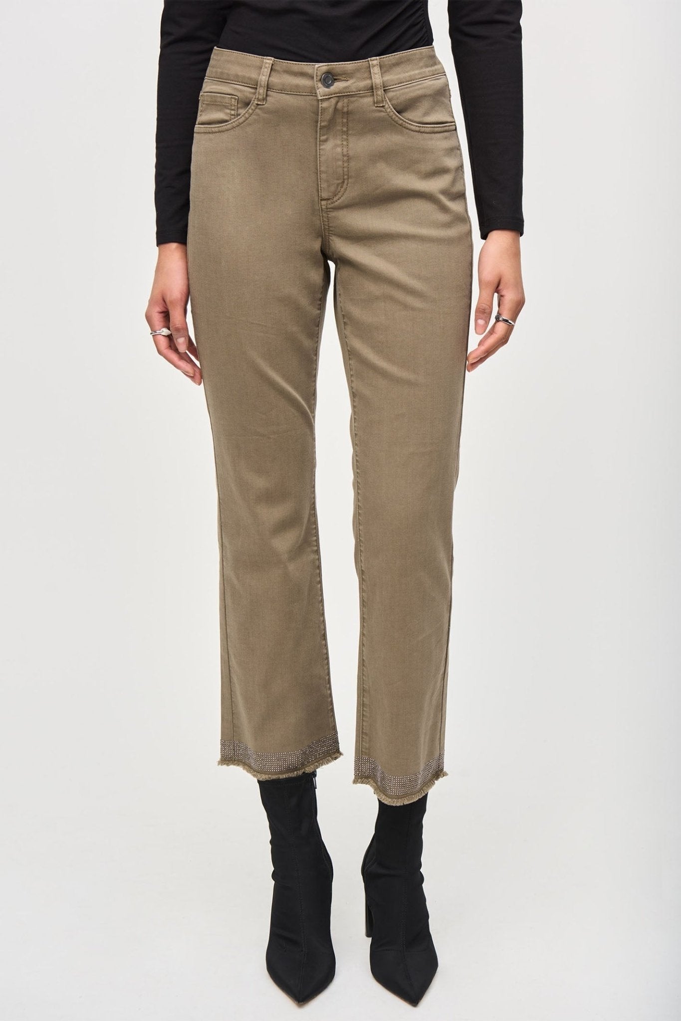Joseph Ribkoff 243964 Java (4266) Denim Straight Pants With Frayed Hem - Dotique - Joseph Ribkoff