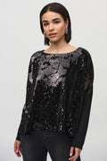 Joseph Ribkoff 244005 Black (11) Sequined Velvet Boxy Top - Dotique - Joseph Ribkoff