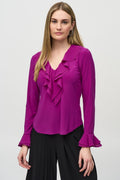 Joseph Ribkoff 244096 Empress Pink (4271) Silky Knit And Chiffon Fitted Top - Dotique - Joseph Ribkoff