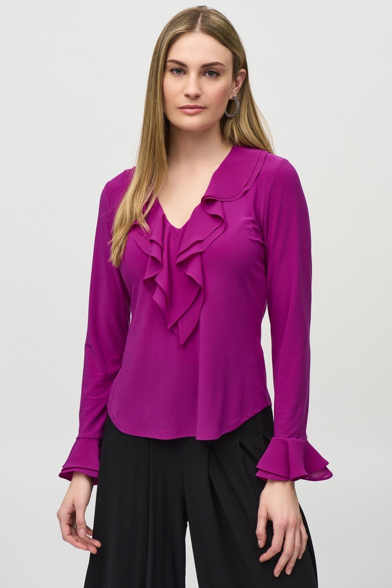 Joseph Ribkoff 244096 Empress Pink (4271) Silky Knit And Chiffon Fitted Top - Dotique - Joseph Ribkoff