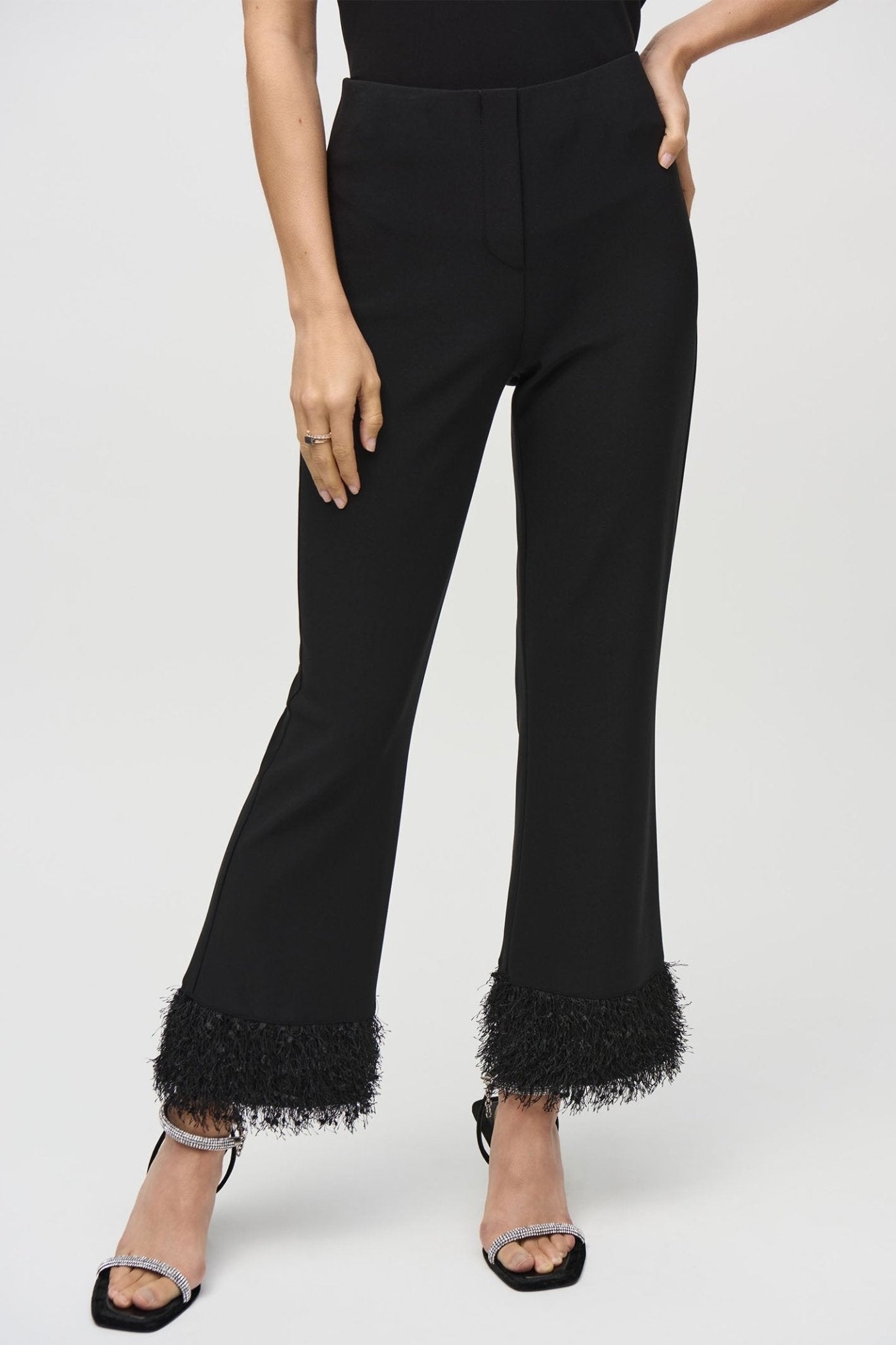 Joseph Ribkoff 244193 Black (11) Silky Knit and Novelty Flared Trousers - Dotique - Joseph Ribkoff