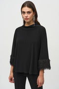 Joseph Ribkoff 244195 Black (11) Silky Knit Trapeze Top with Novelty Cuffs - Dotique - Joseph Ribkoff