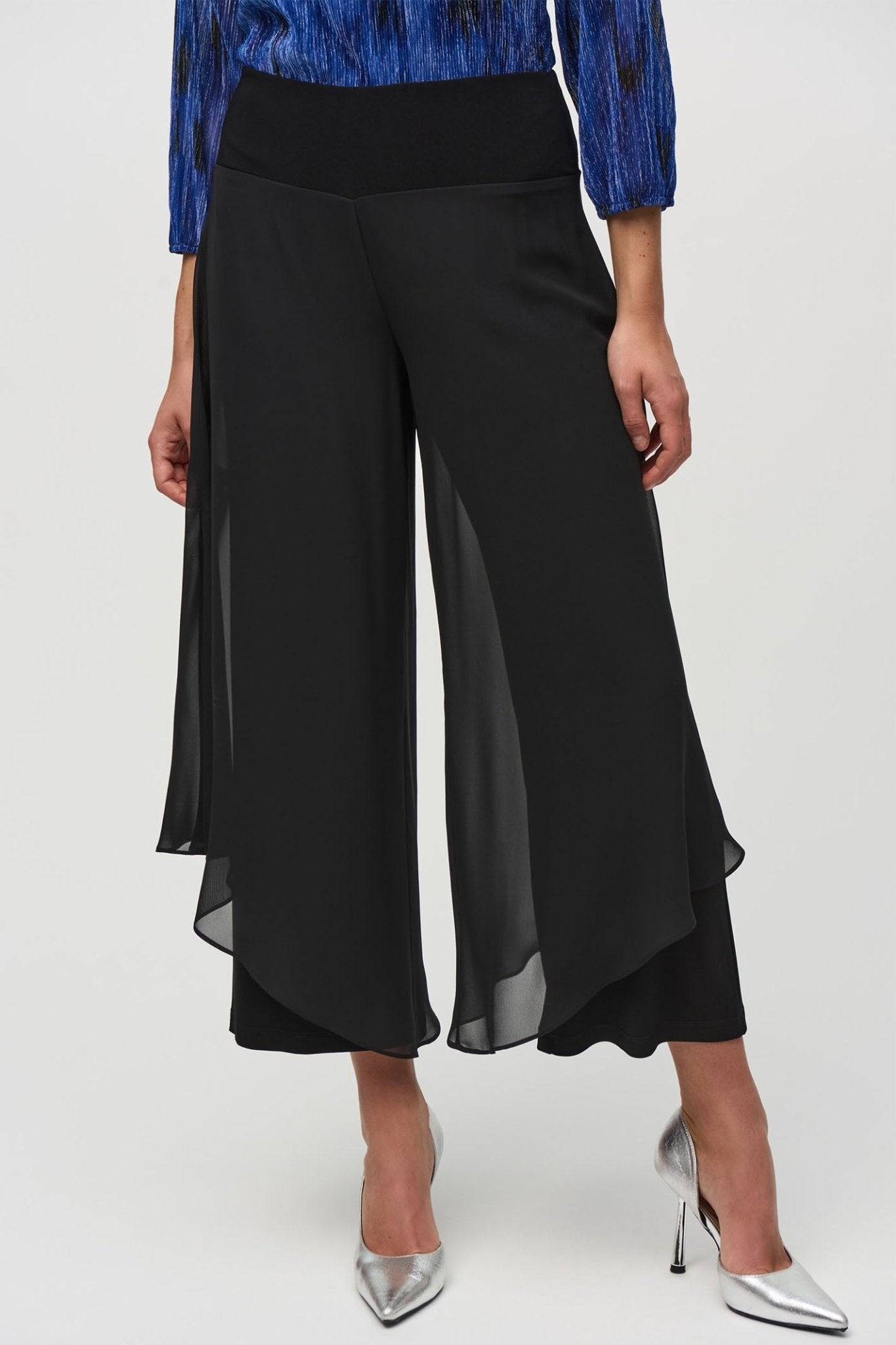 Joseph Ribkoff 244208 Black (11) Chiffon and Silky Knit Wide Leg Pants - Dotique - Joseph Ribkoff