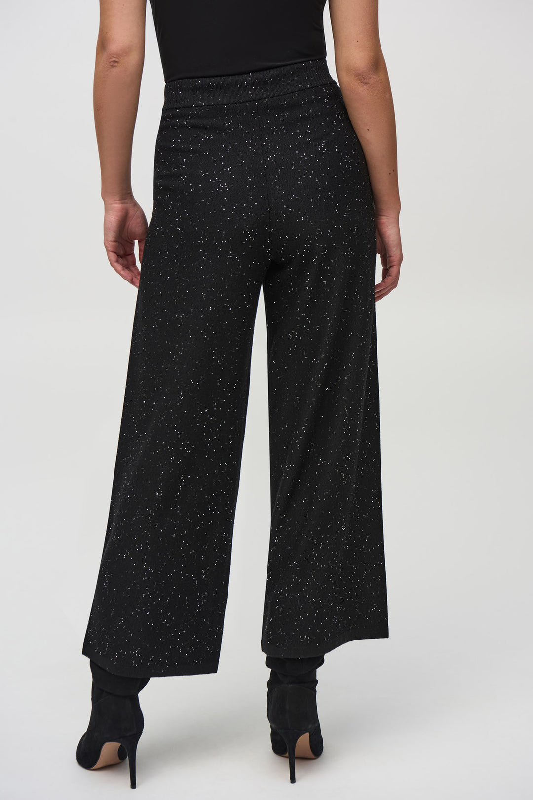 Joseph Ribkoff 244922 Black Sequined Sweater Knit Culotte Pants - Dotique