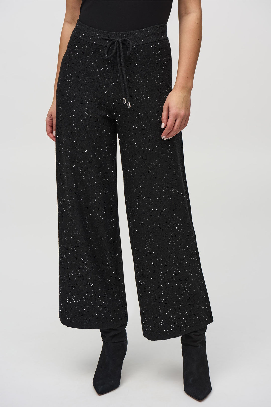 Joseph Ribkoff 244922 Black Sequined Sweater Knit Culotte Pants - Dotique