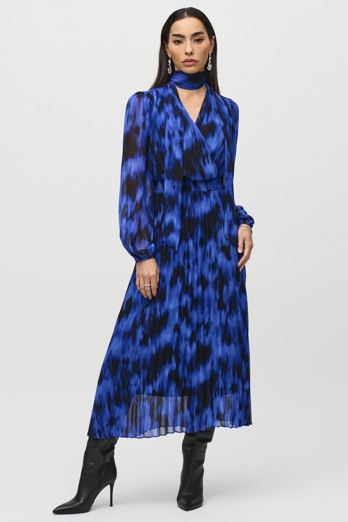 Joseph Ribkoff 244924 Royal Sapphire Blue (3293) Chiffon Abstract Print Midi Dress - Dotique - Joseph Ribkoff