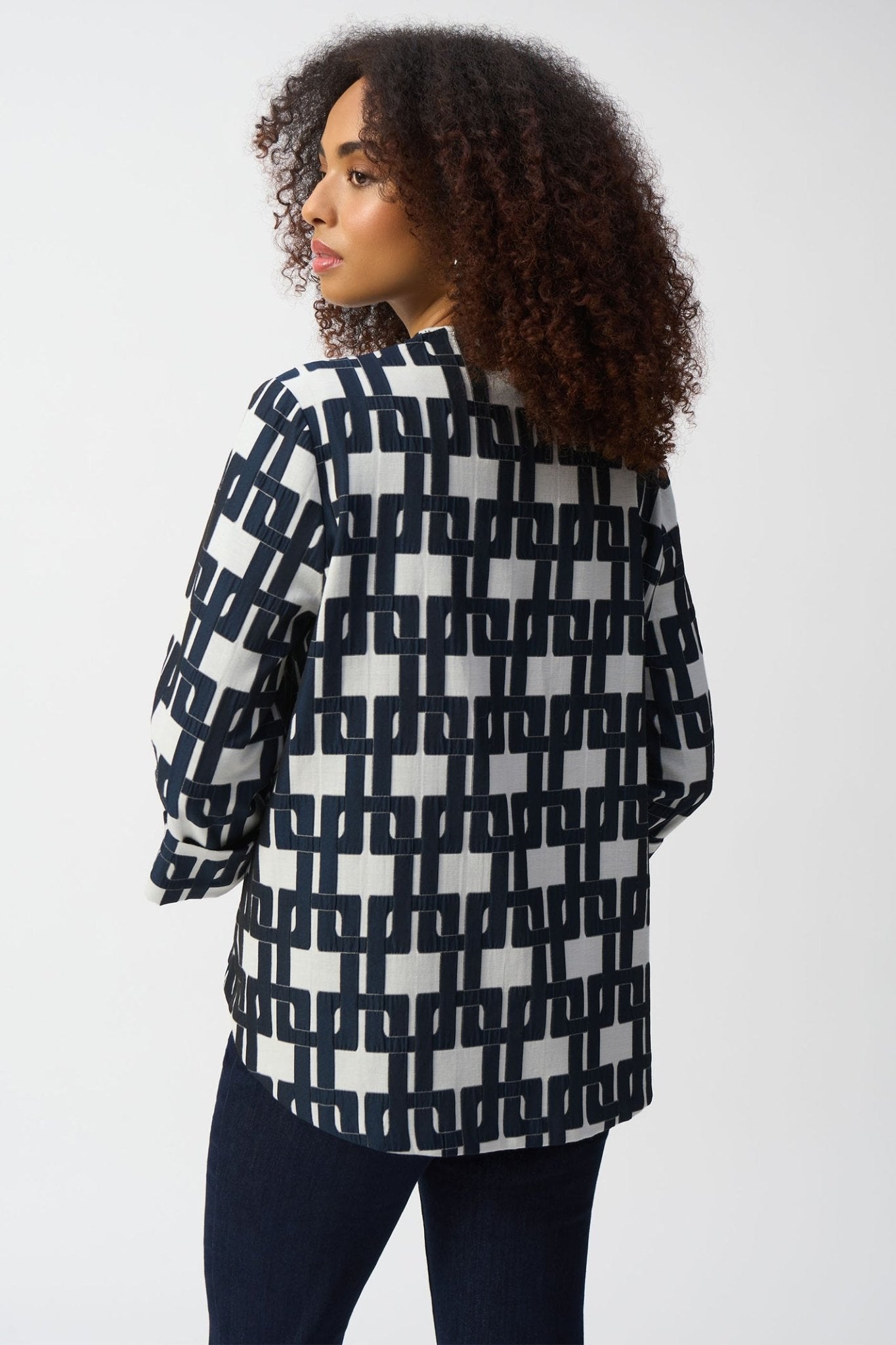 Joseph Ribkoff 251000 Off White & Navy Geometric Print Jacket - Dotique