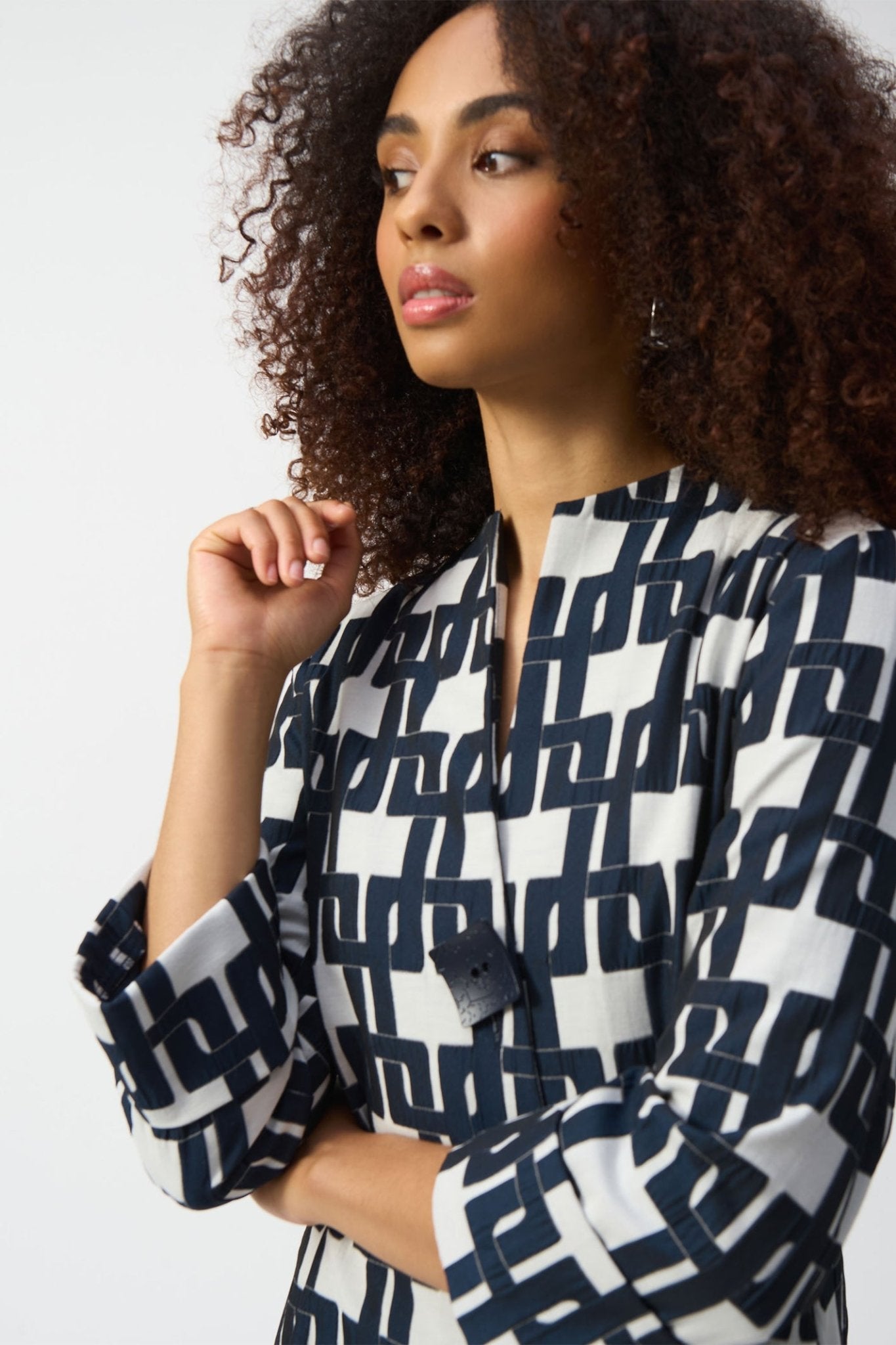 Joseph Ribkoff 251000 Off White & Navy Geometric Print Jacket - Dotique
