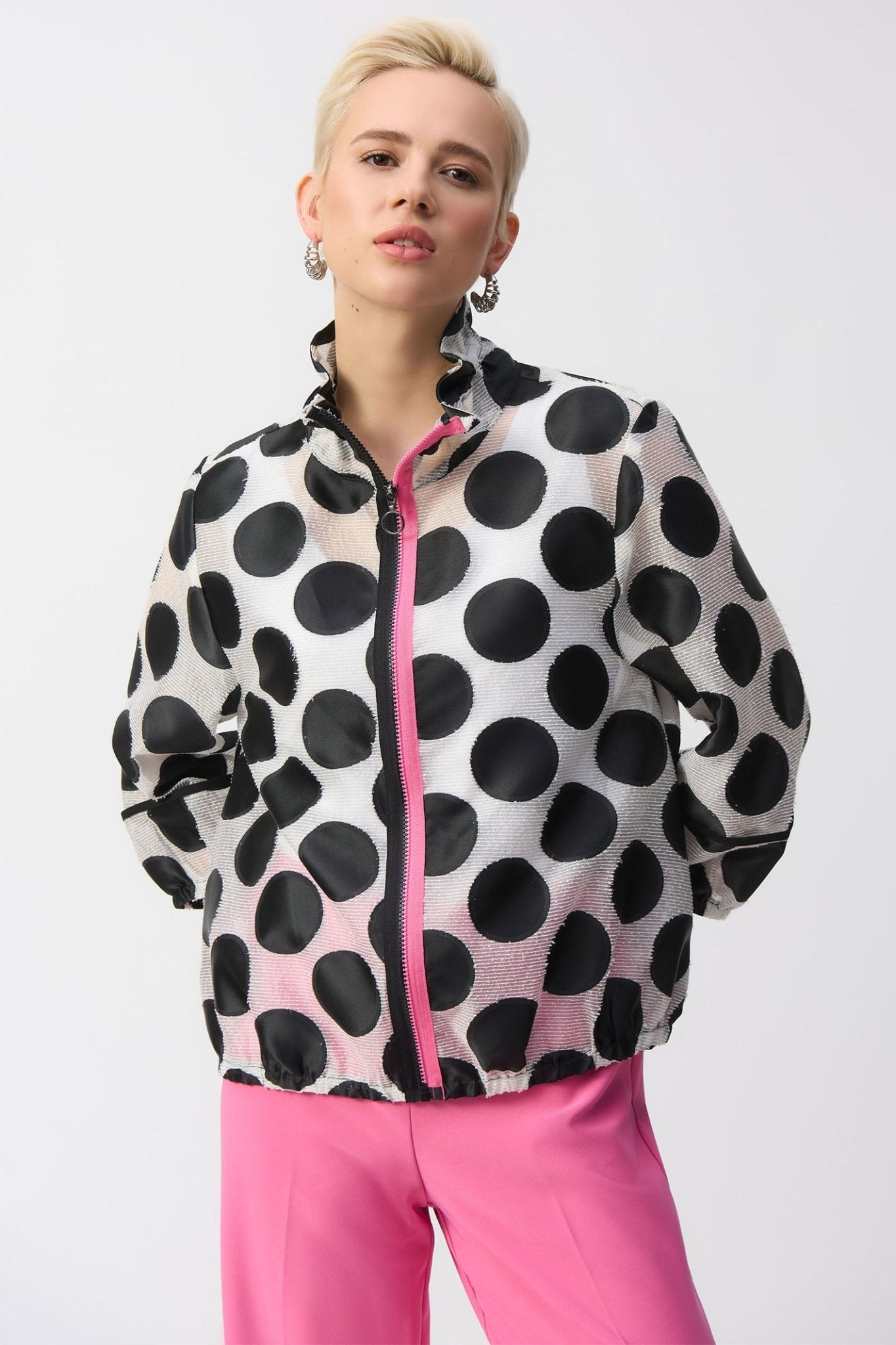Joseph Ribkoff 251123 White Black Jacquard Dot Boxy Jacket - Dotique