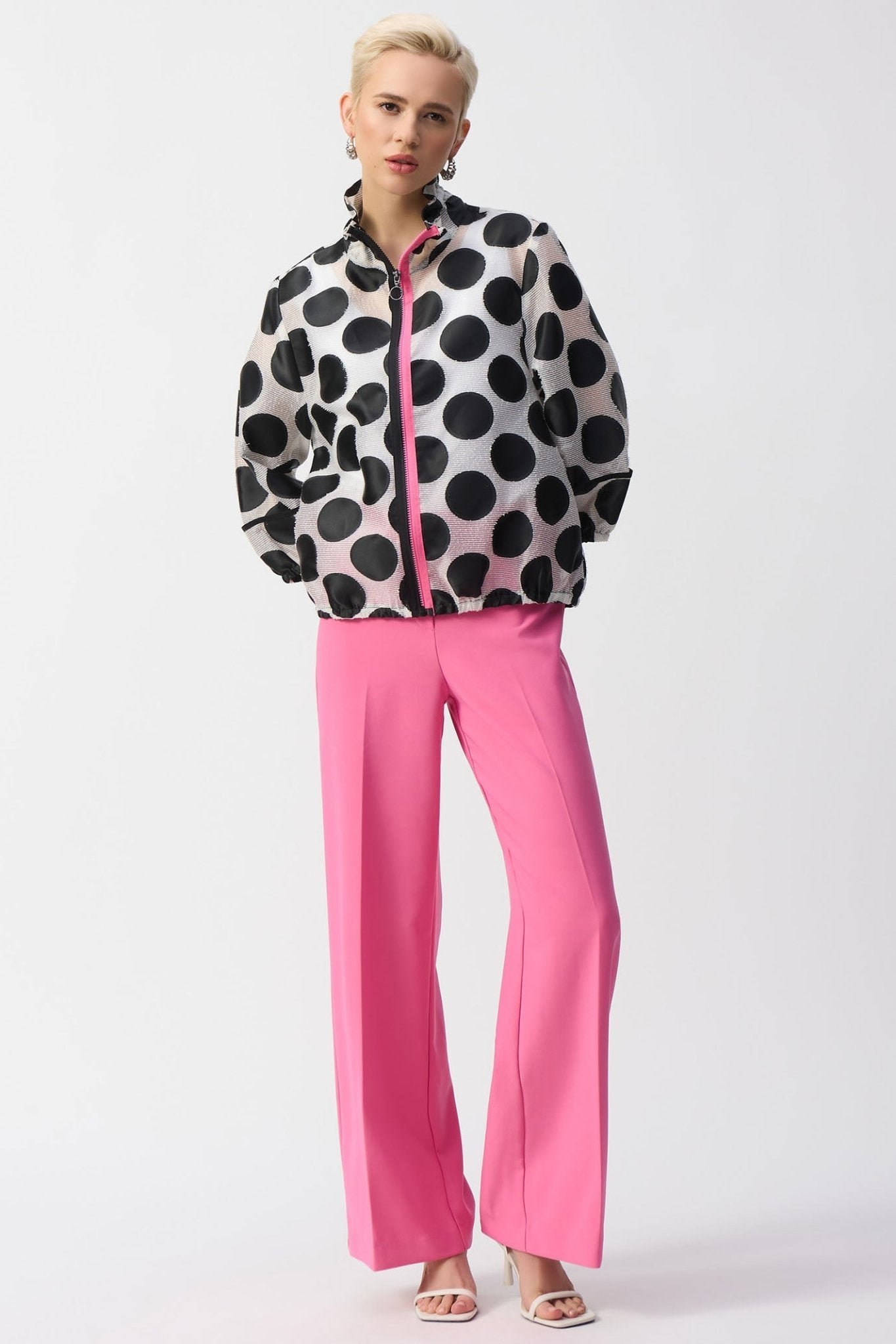 Joseph Ribkoff 251123 White Black Jacquard Dot Boxy Jacket - Dotique