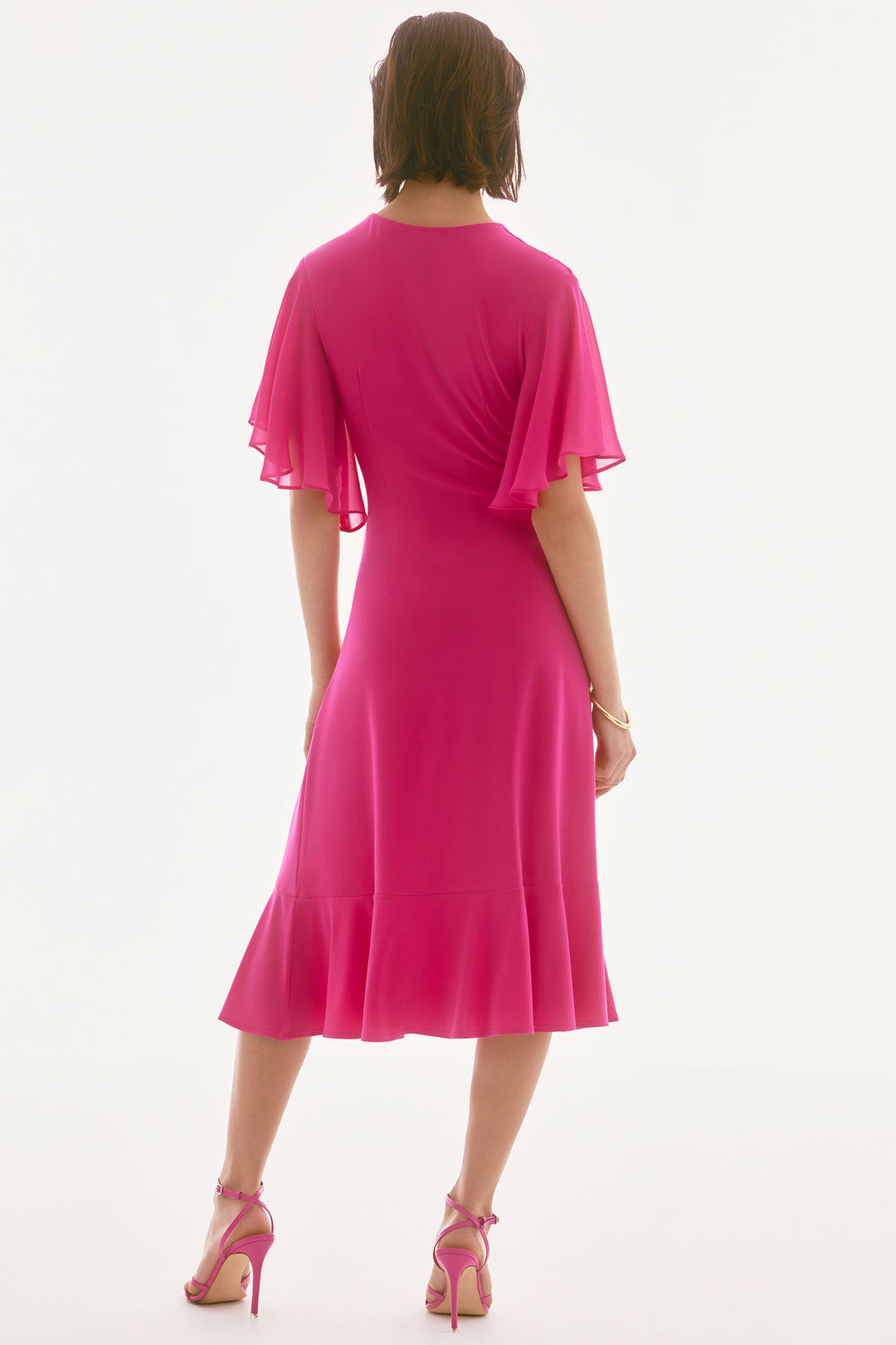 Joseph Ribkoff 251706 Geranium Pink Flutter Sleeve Faux Wrap Dress - Dotique