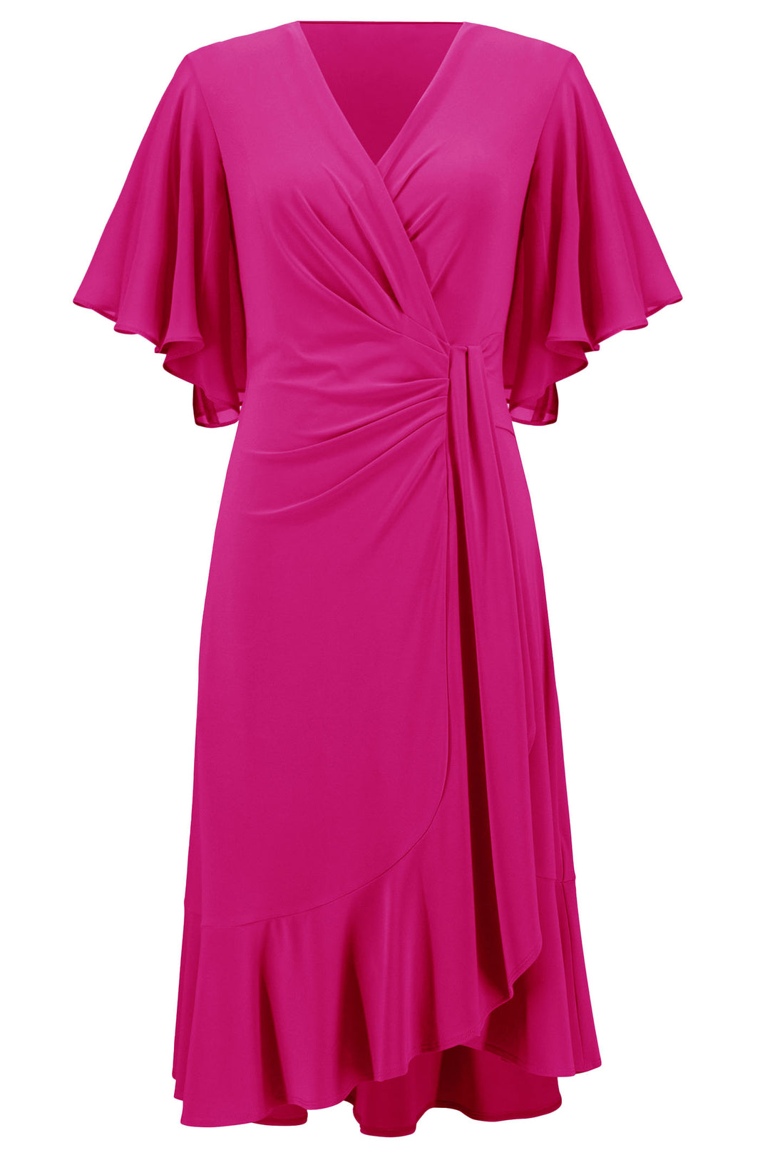 Joseph Ribkoff 251706 Geranium Pink Flutter Sleeve Faux Wrap Dress - Dotique