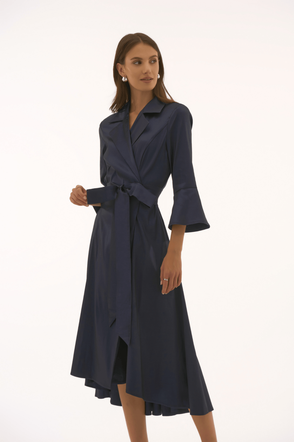 Joseph Ribkoff 251727 Signature | Stretch Taffeta High Low Wrap Dress - Midnight Blue - Dotique - Joseph Ribkoff