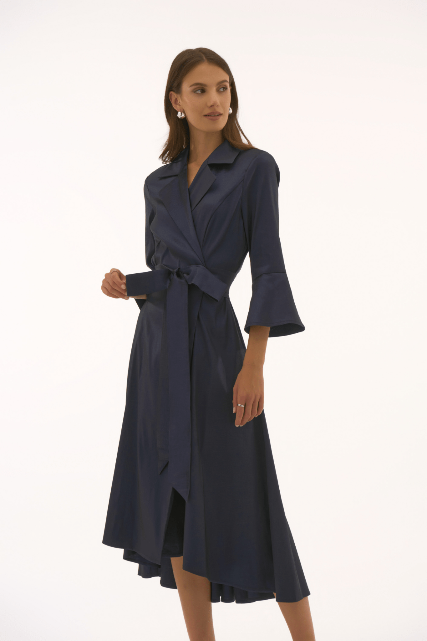 Joseph Ribkoff 251727 Signature | Stretch Taffeta High Low Wrap Dress - Midnight Blue - Dotique - Joseph Ribkoff