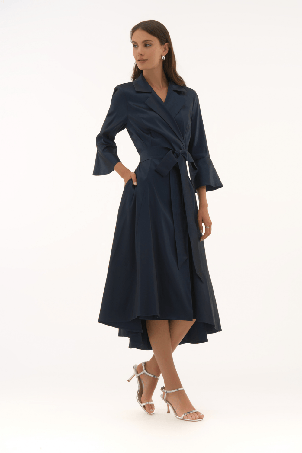 Joseph Ribkoff 251727 Signature | Stretch Taffeta High Low Wrap Dress - Midnight Blue - Dotique - Joseph Ribkoff