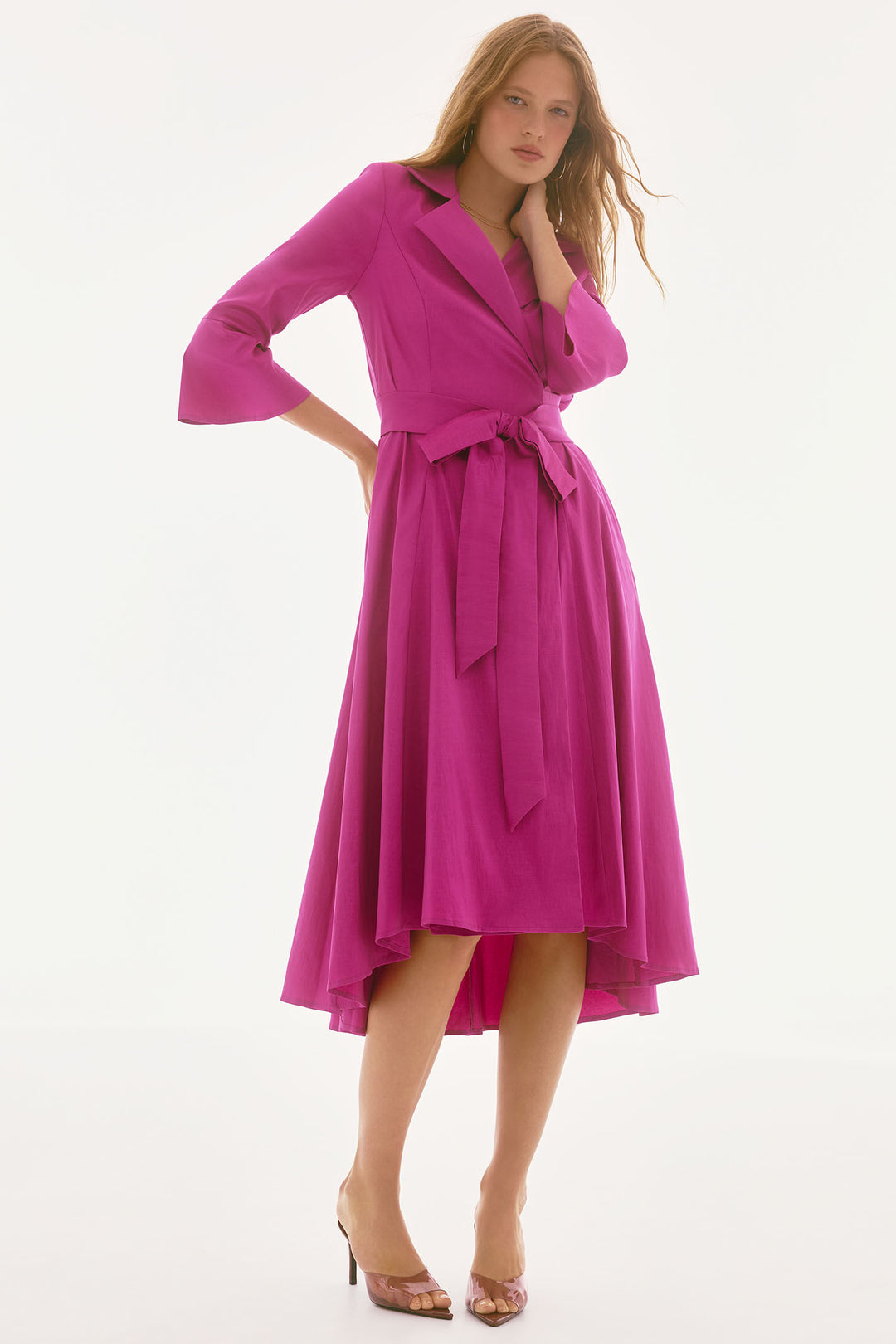 Joseph Ribkoff 251727 Stretch Taffeta Wrap Dress Magenta Pink - Dotique