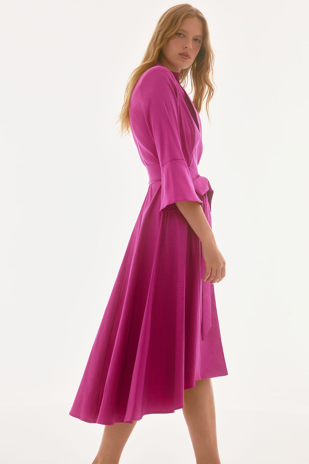 Joseph Ribkoff 251727 Stretch Taffeta Wrap Dress Magenta Pink - Dotique