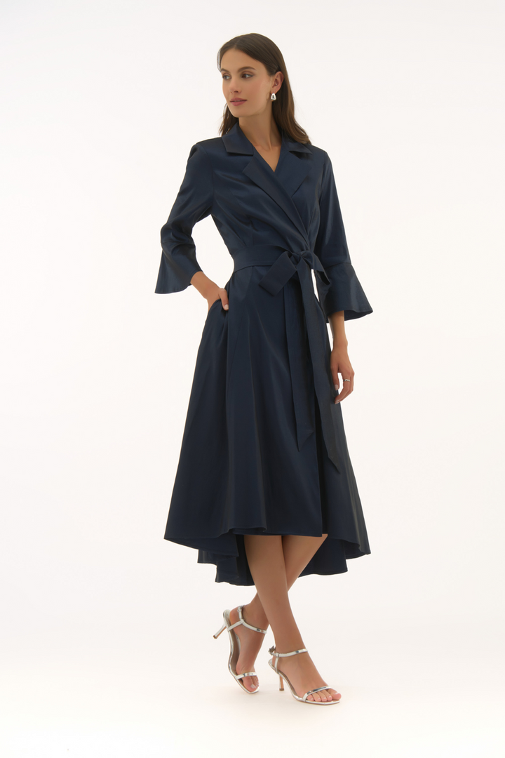 Joseph Ribkoff 251727 Signature | Stretch Taffeta High Low Wrap Dress - Midnight Blue