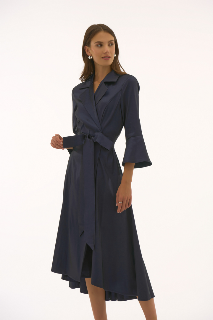 Joseph Ribkoff 251727 Signature | Stretch Taffeta High Low Wrap Dress - Midnight Blue