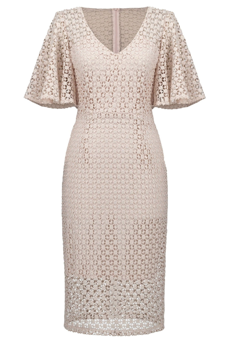 Joseph Ribkoff 251744 Pale Pink Guipure Lace Sheath Dress – Dotique
