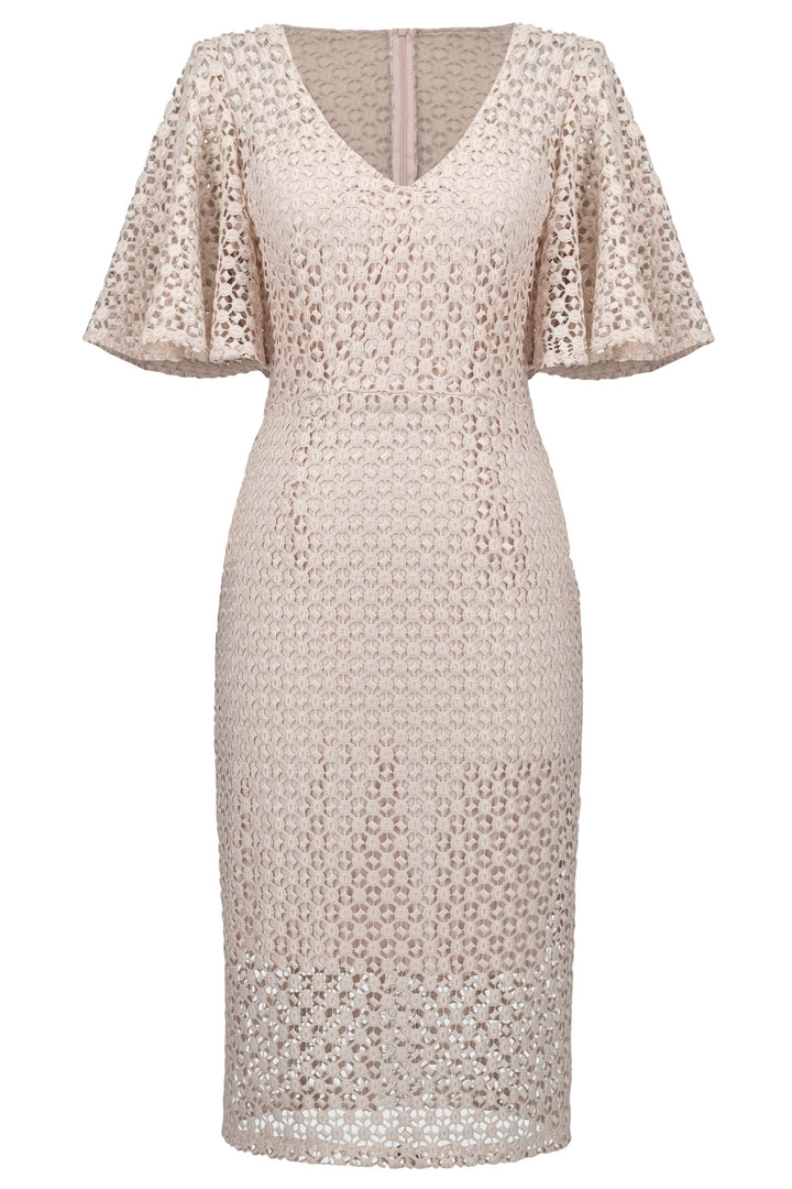 Joseph Ribkoff 251744 Pale Pink Guipure Lace Sheath Dress - Dotique