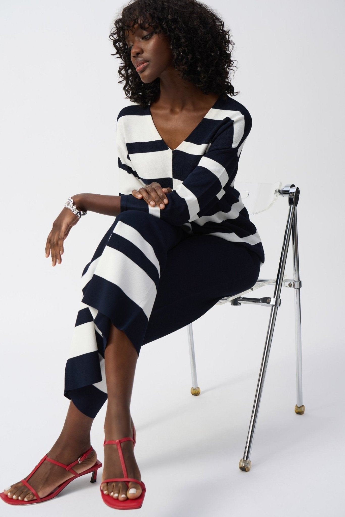 Joseph Ribkoff 251914 Midnight Blue Striped V-Neck Jumper – Dotique