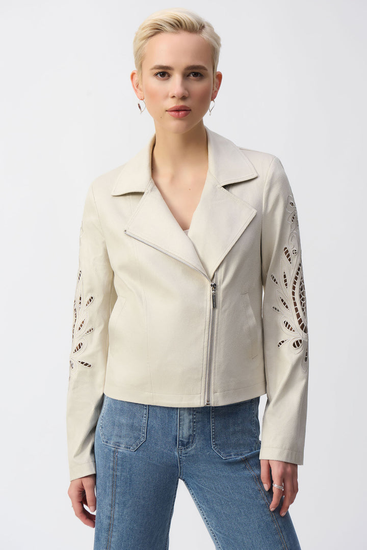 Joseph Ribkoff 251936 Faux Suede Cut-Out Jacket Moonstone - Dotique