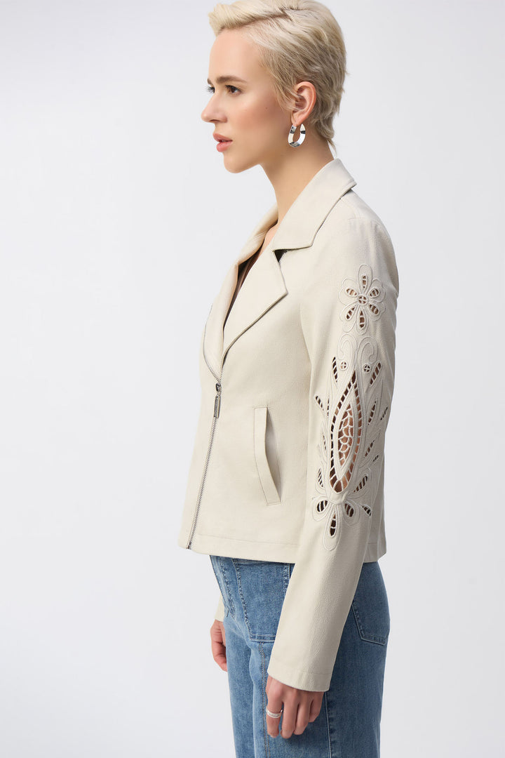 Joseph Ribkoff 251936 Faux Suede Cut-Out Jacket Moonstone - Dotique