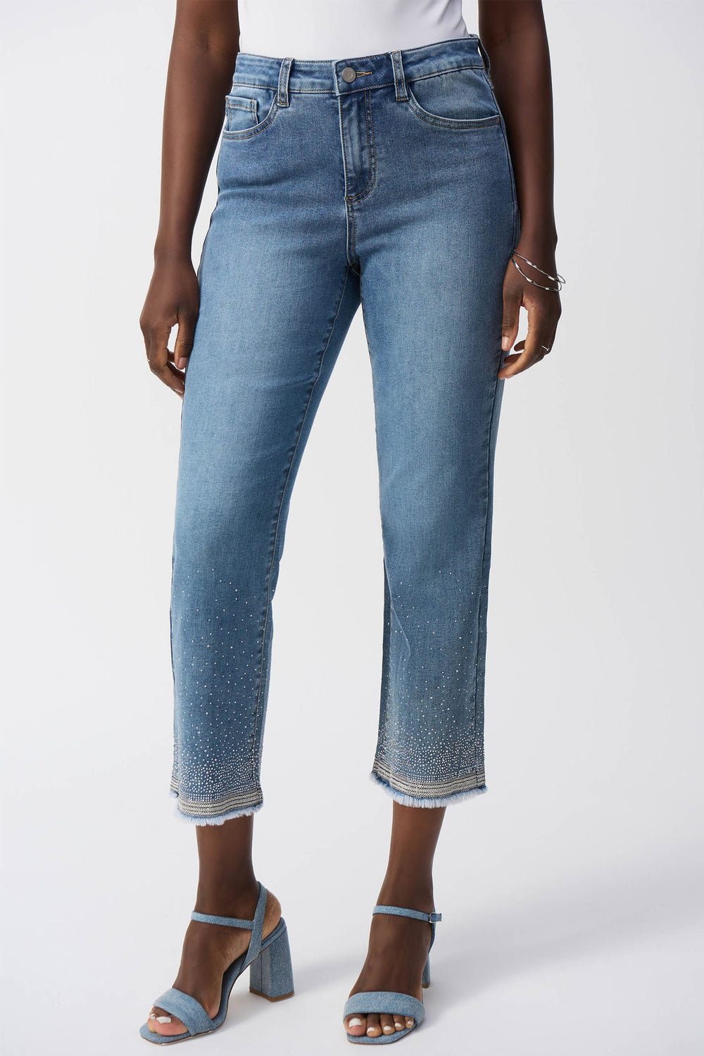 Joseph Ribkoff 251956 Vintage Blue Crystal Embroidered Jeans - Dotique