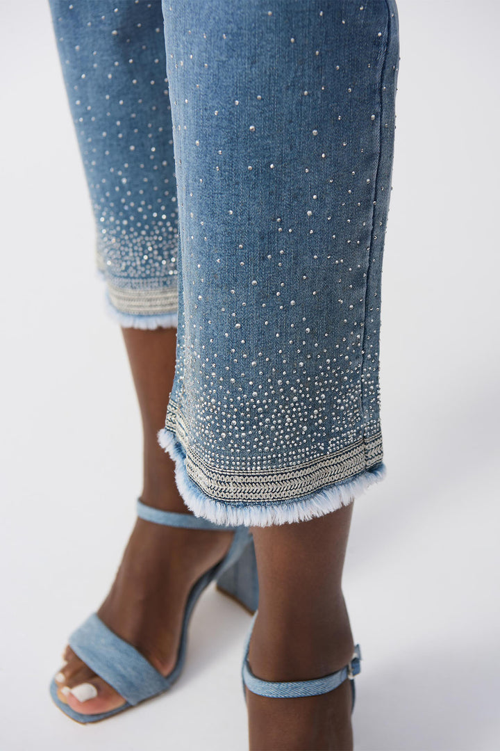 Joseph Ribkoff 251956 Vintage Blue Crystal Embroidered Jeans - Dotique