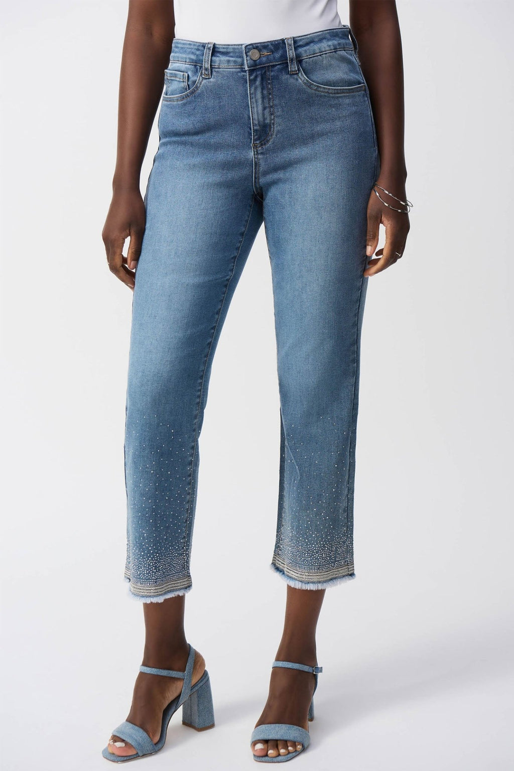 Joseph Ribkoff 251956 Vintage Blue Crystal Embroidered Jeans - Dotique