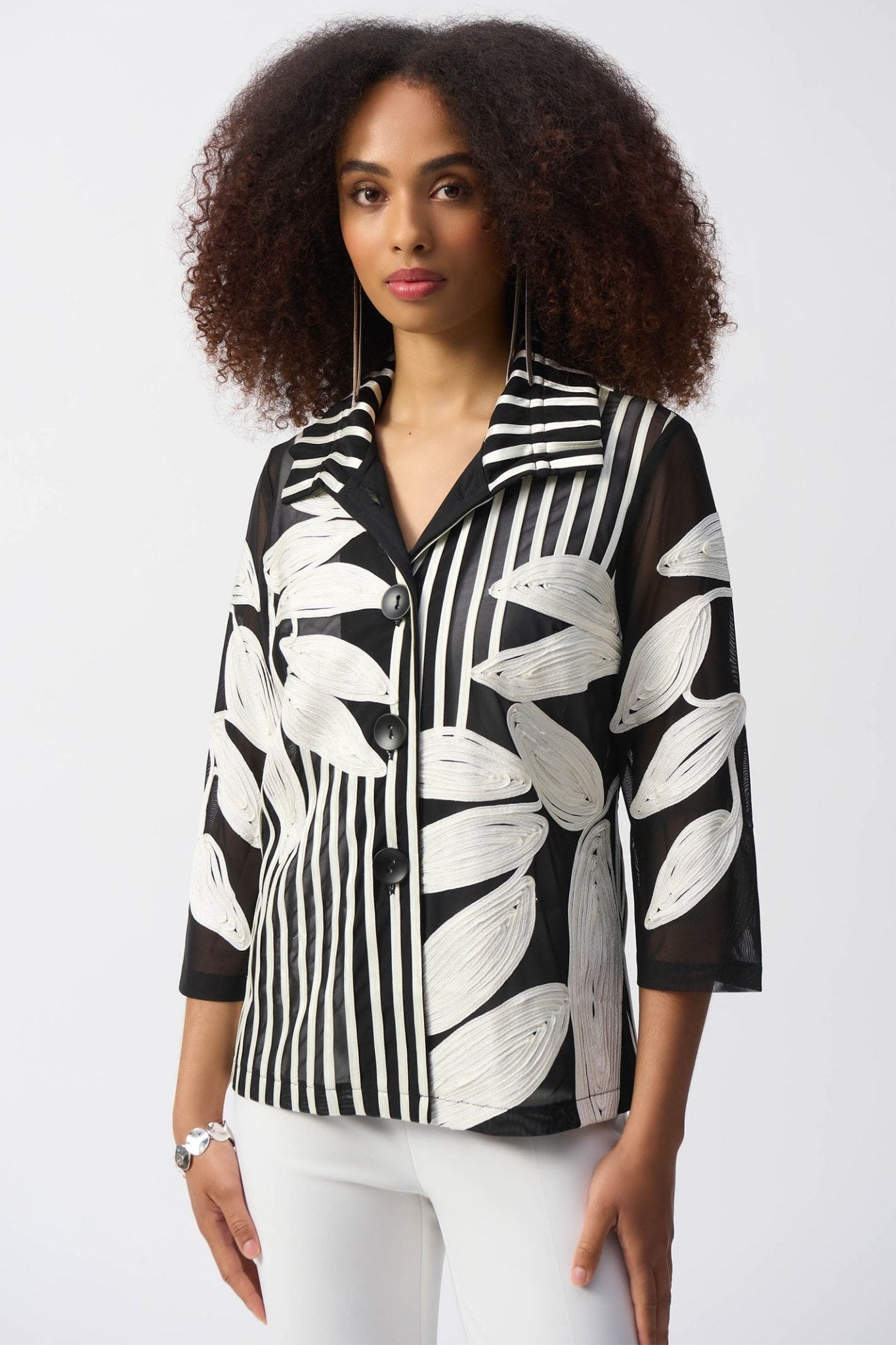 Joseph Ribkoff 251963 Black Vanilla Mesh and Satin Soutache Jacket