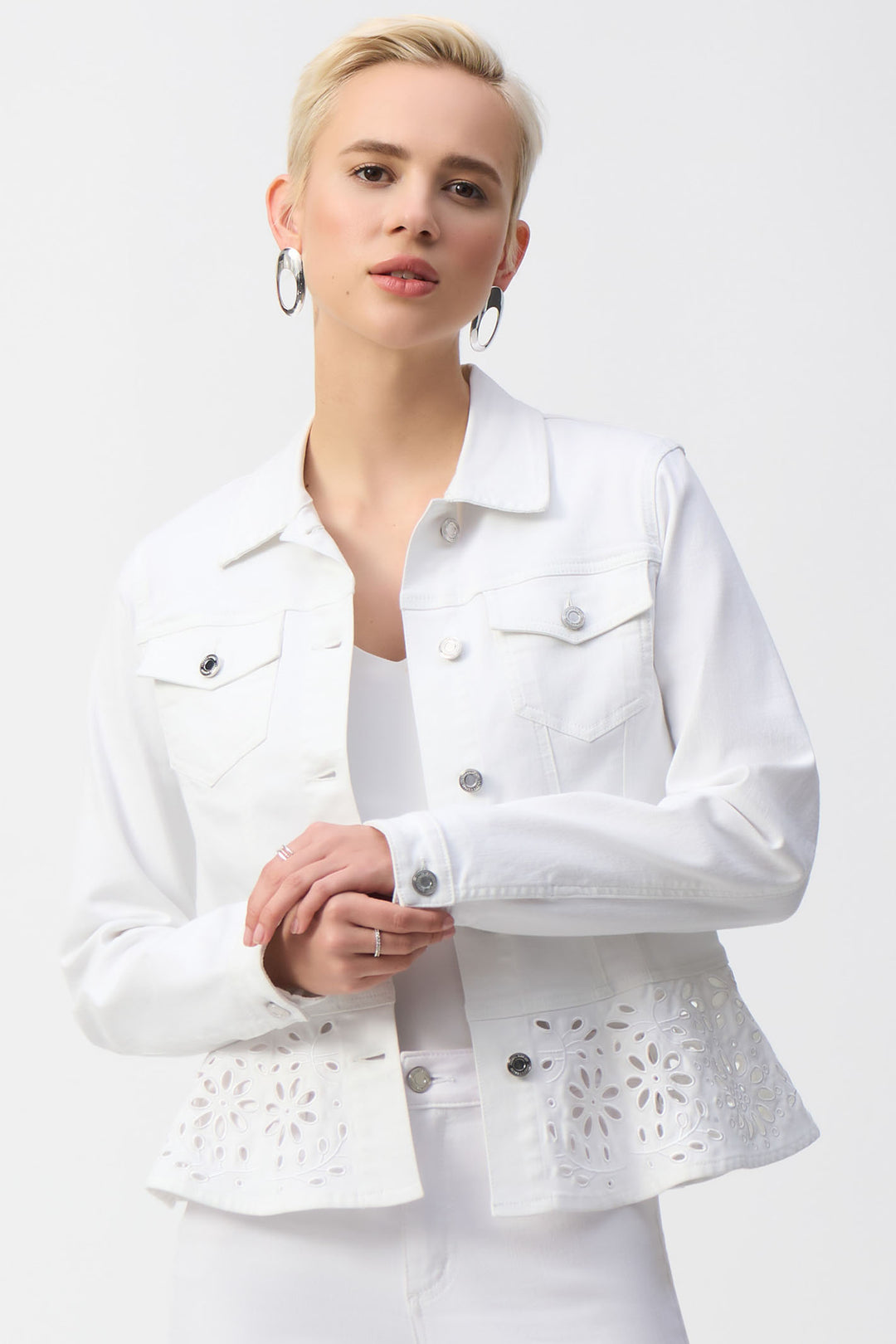 Joseph Ribkoff 251964 White Denim Broderie Anglaise Jacket - Dotique