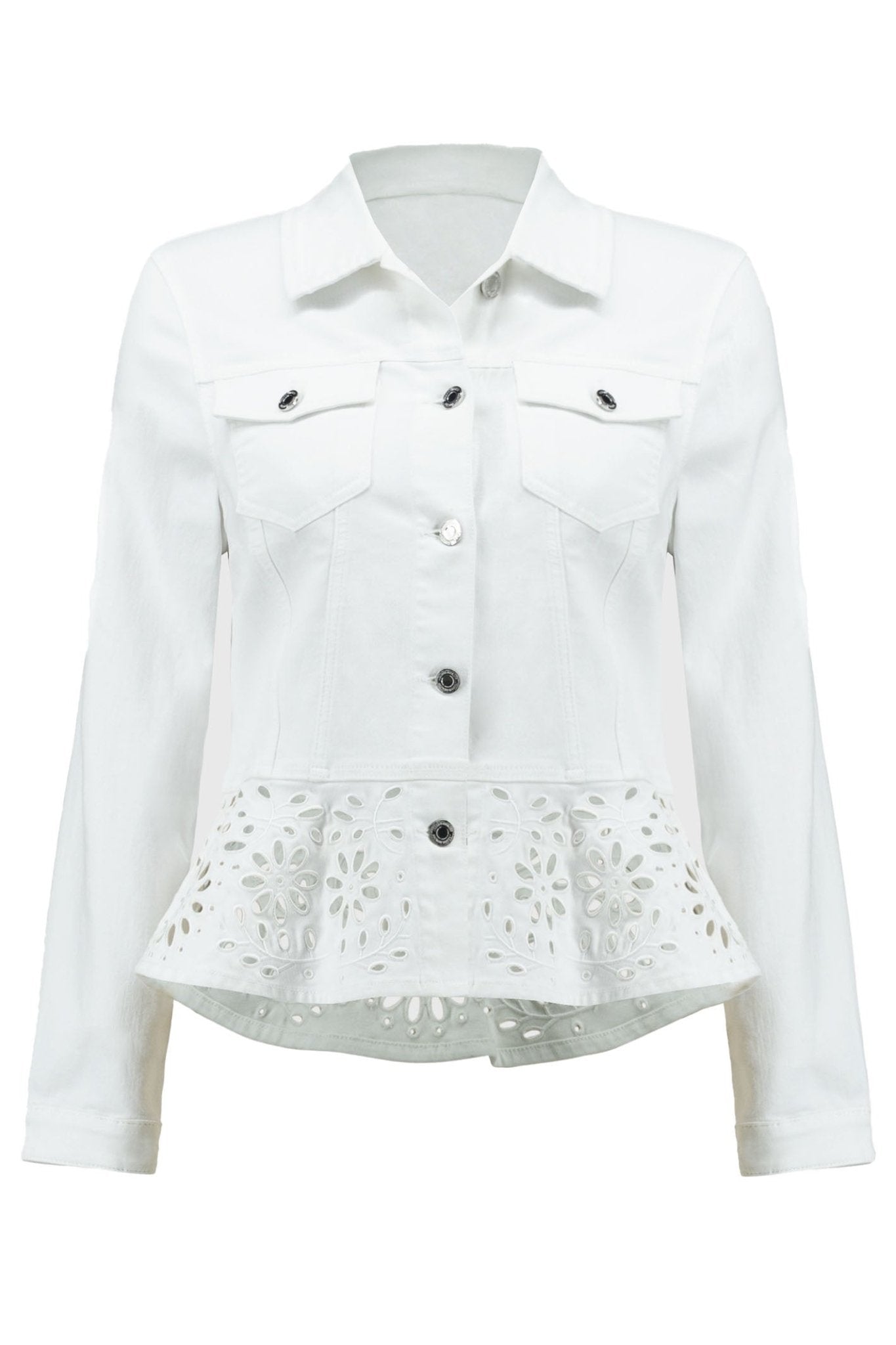 Joseph Ribkoff 251964 White Denim Broderie Anglaise Jacket - Dotique