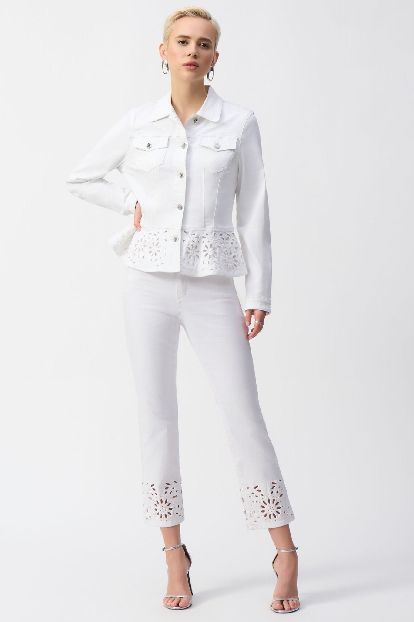 Joseph Ribkoff 251964 White Denim Broderie Anglaise Jacket – Dotique