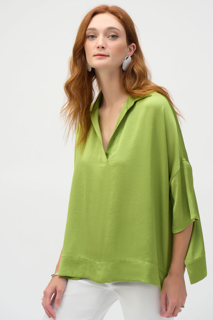 Joseph Ribkoff 252059 Greenery Hammered Satin Boxy Top - Dotique