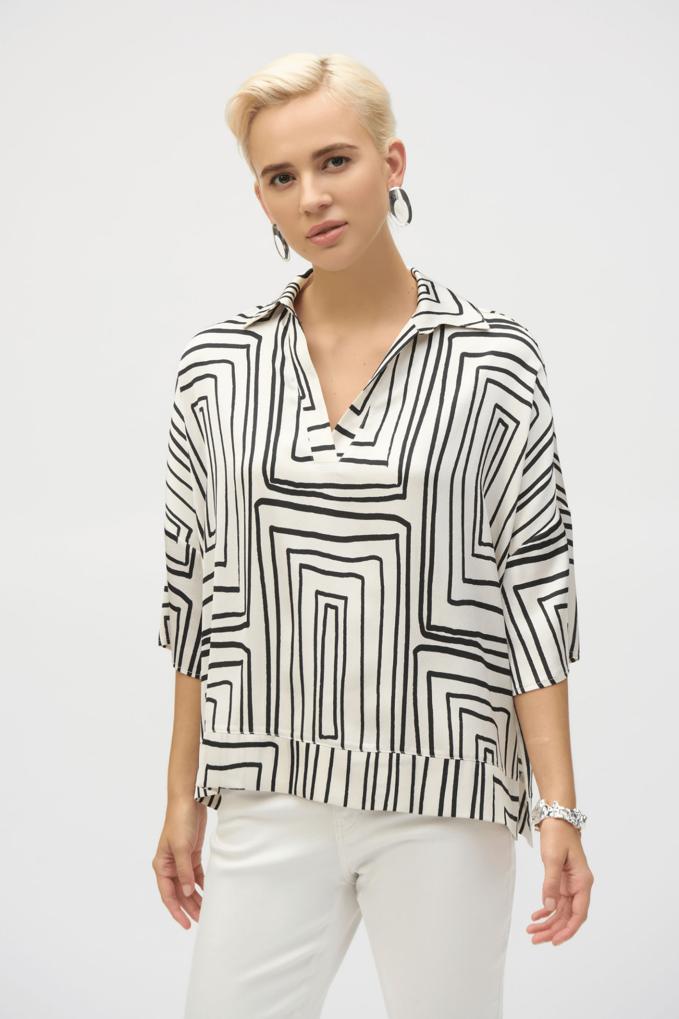 joseph-ribkoff-252060-cream-black-satin-geometric-print-boxy-top-dotique-1