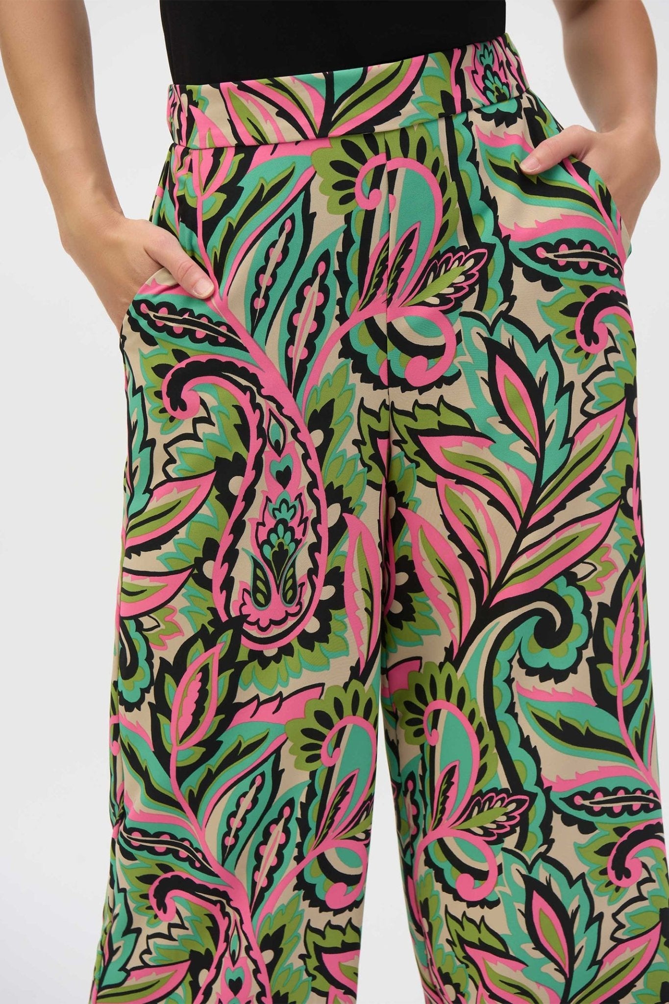 Joseph Ribkoff 252142 High Waisted Paisley Print Wide Leg Trousers - Dotique